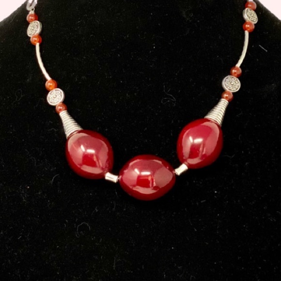 Hand Crafted Jewelry - Red carnelian necklace ethnic motif large beads
